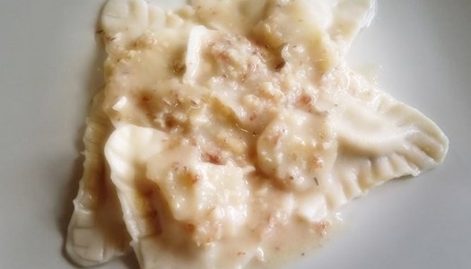 Ravioli zucca e muscolo di grano (con pera e nocciole)